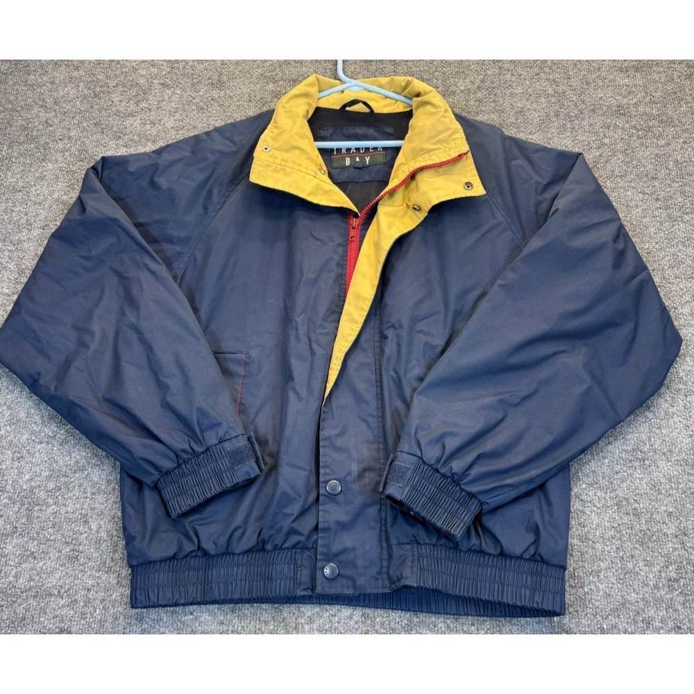Trader Bay Men's  L Colorblock Windbreaker Jacket Blue Yellow Zip Front Vintage